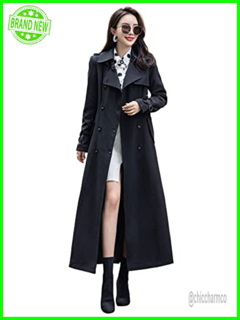 Women's Double Breasted Trench Coat Long Sleeve Duster Overcoat Fully Lined